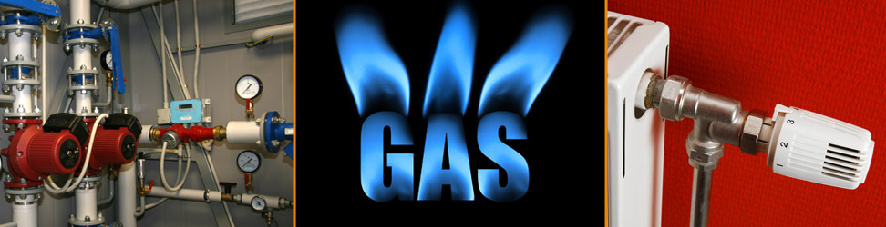 The word Gas in a blue flame